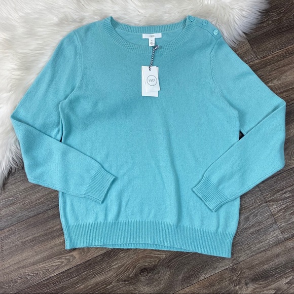 1901 Blue Shoulder Button Wool Blend Cozy Sweater - Picture 1 of 4
